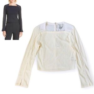 NWT 3.1 Phillip Lim Faux Pearl Trim Rib Knit Top Ivory White MSRP:$398